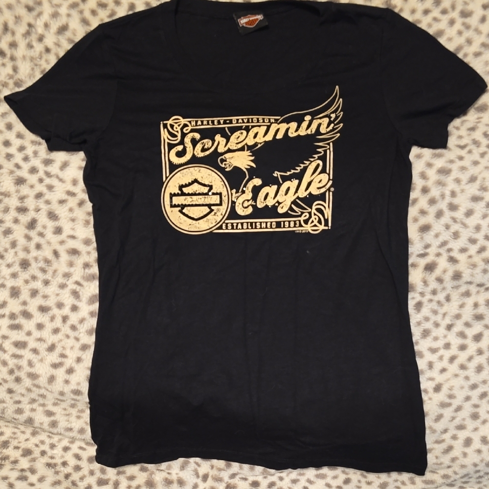 Harley-Davidson Black Tee with Gold Screamin' Eagle Design